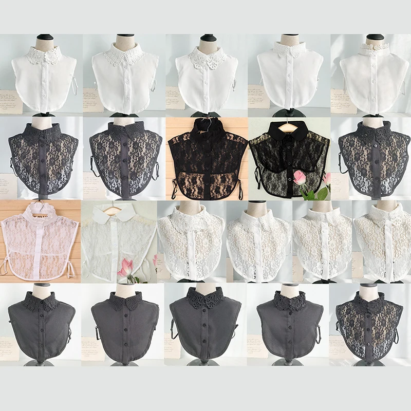 Top Trends: 21 Styles Front Tie White Black Fake Collar Stand Detachable Collar Fake Women Vintage Lace Lady False Blouse Collar Half Shirt Shoppable Styles