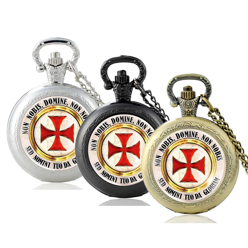 Top Trends: Classic Retro Knight Templar Cross Glass Cabochon Quartz Pocket Watch Vintage Men Women Pendant Necklace Chain Hours Clock Shoppable Styles