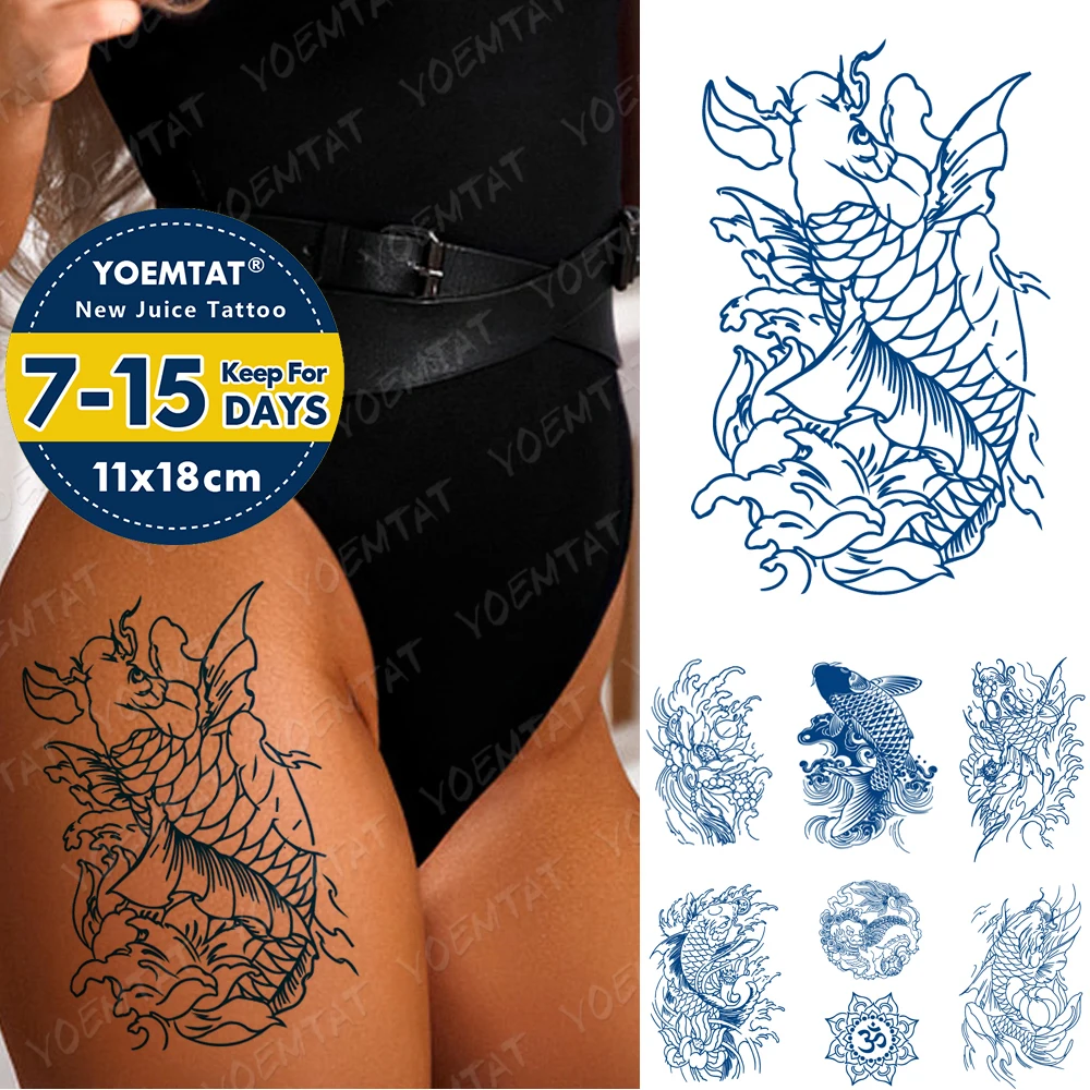 Top Trends: Juice Lasting Waterproof Temporary Tattoo Stickers Koi Wave Lotus Totem Flash Tattoos Female Ink Thigh Body Art Fake Tatto Male Shoppable Styles