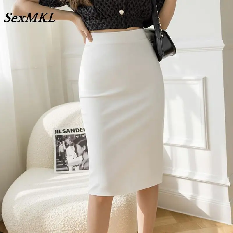 Top Trends: Fashion High Waist Office White Skirts Women 2022 Elegant Korean Bodycon Black Skirt Y2k Sexy Slim Knee Length OL Pencil Skirt Shoppable Styles