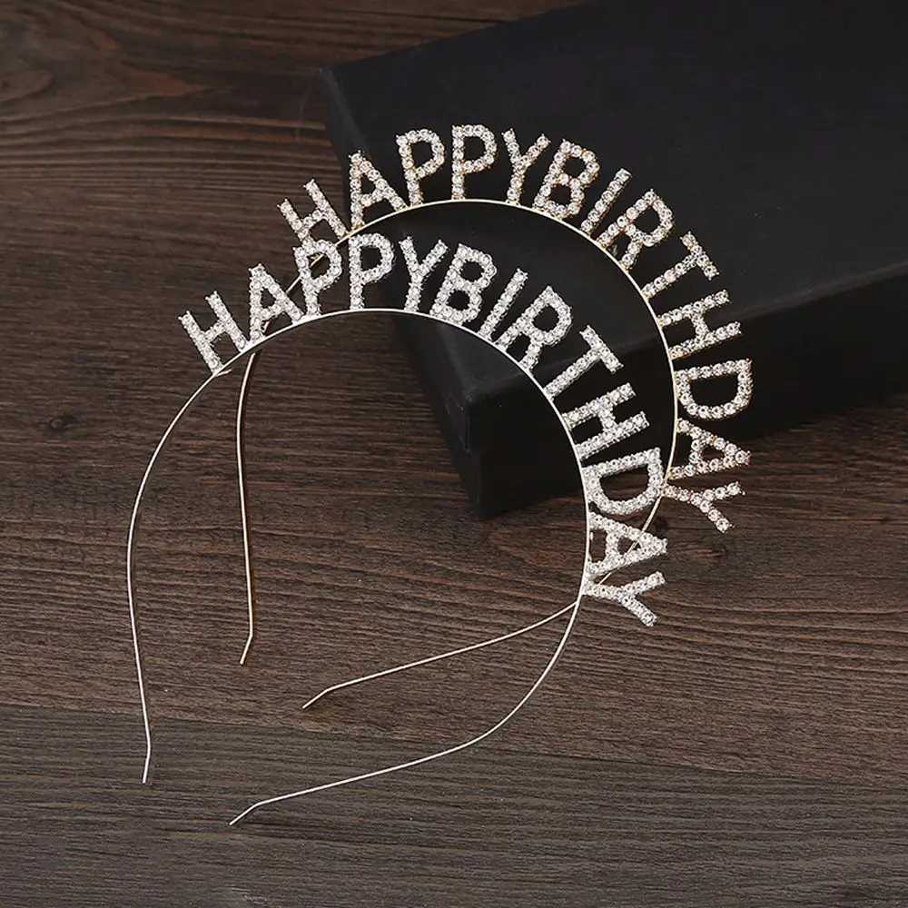 Top Trends: Happy Birthday Rhinestone Letter Crown Headband Women Girls Metal Alloy Thin Headband Party Decoration Shoppable Styles