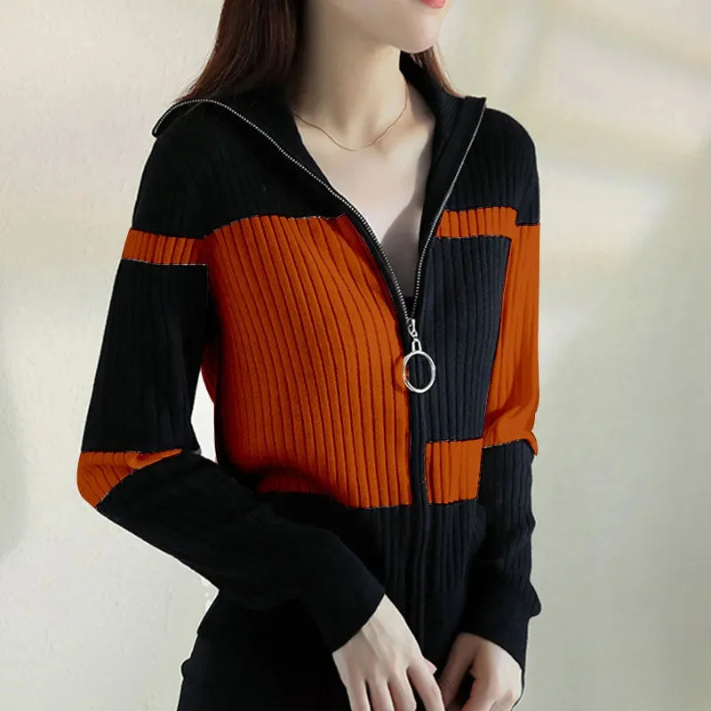 Top Trends: Fashion Knitted Jacket Female 2022 Autumn Striped Slim Caot Simple Contrast Color All-Match Zipper Cardigan Women Blousers 756 Shoppable Styles - Image 6