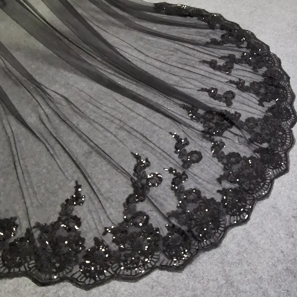 Top Trends: Real Photos Black Long Wedding Boleros Bling Sequins Lace Cathedral Bridal Cape Bolero Mariage Wedding Accessories Shoulder Veil Shoppable Styles - Image 3