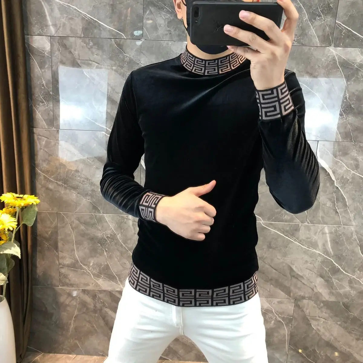 Top Trends: Men's Double-sided Velvet Long-sleeved Sweater Slim Gold Velvet Trend Bottoming Shirt Autumn And Winter Semi-high Collar Sweater Shoppable Styles