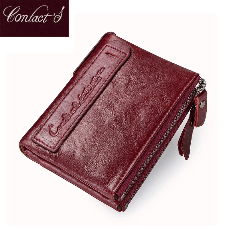 Top Trends: Fashion Genuine Leather Women Wallet Bi-fold Wallets Red ID Card Holder Coin Purse With Double Zipper Small Women's Purse 2022 Shoppable Styles