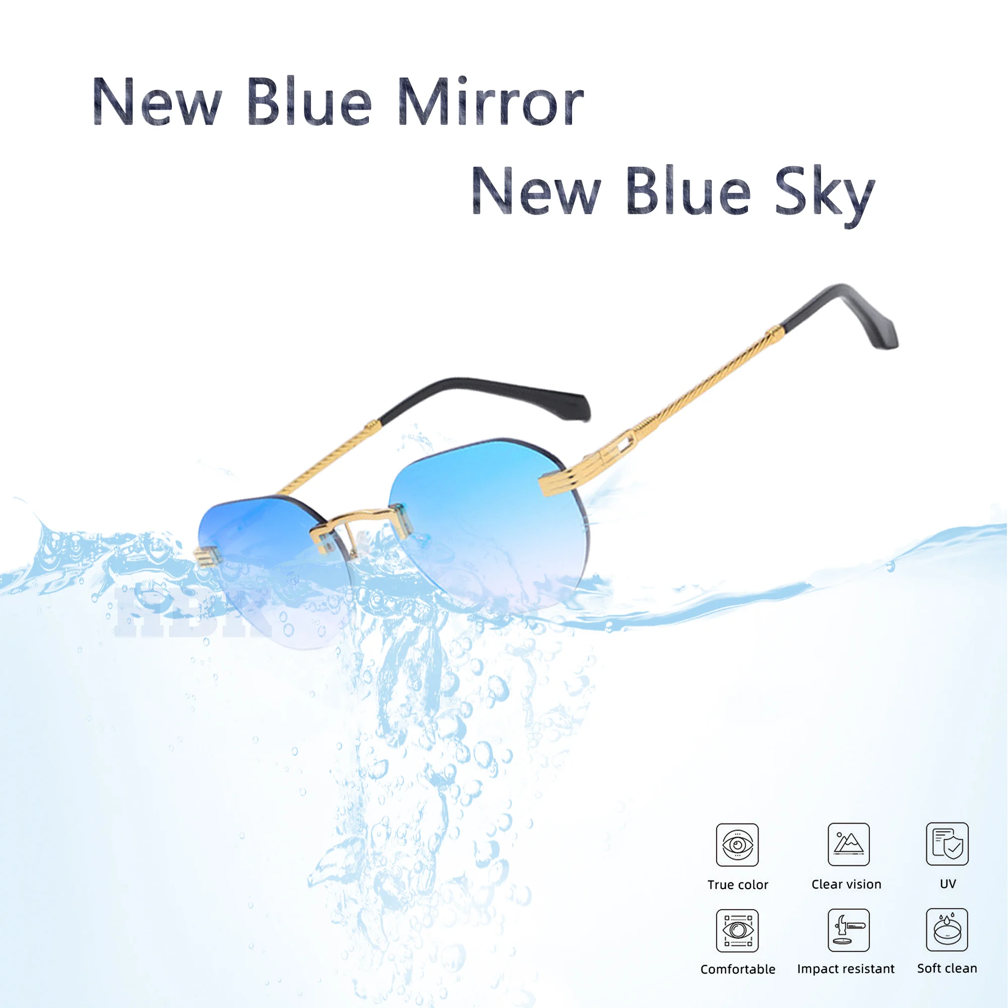 Top Trends: HBK Blue MIRROR Frameless Gold Metal Ladies Sunglasses Men Rimless Brown Sun Glasses For Women Fashion Shades Cutting Eyeglass Shoppable Styles - Image 5