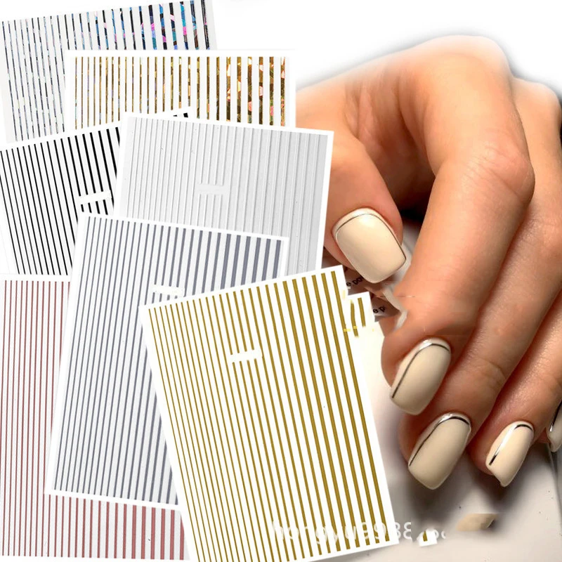 Top Trends: 1 Pc Nail Strip Stickers Black / Gold / Rose Gold / Silver Metal Strip Tape Nail Art Adhesive DIY Foil Tips Nail Sticker Decals NK11 Shoppable Styles