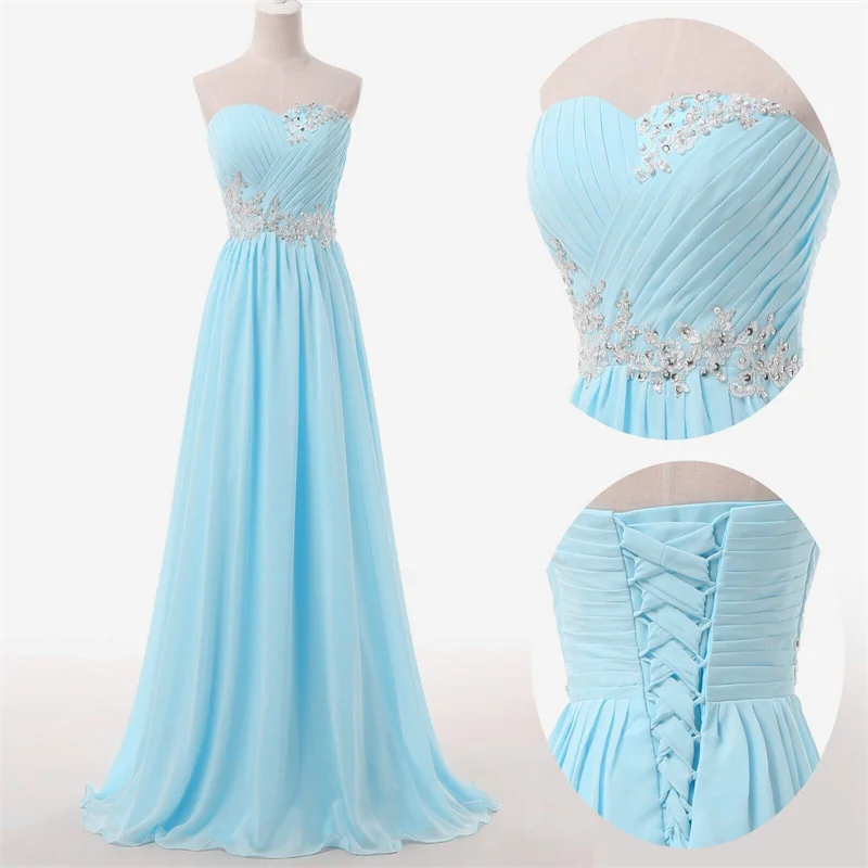 Top Trends: A Line Chiffon Beading Applique Pleat Strapless Elegant Bridesmaid Dresses Evening Wedding Party Formal Prom Lace Up Back Shoppable Styles