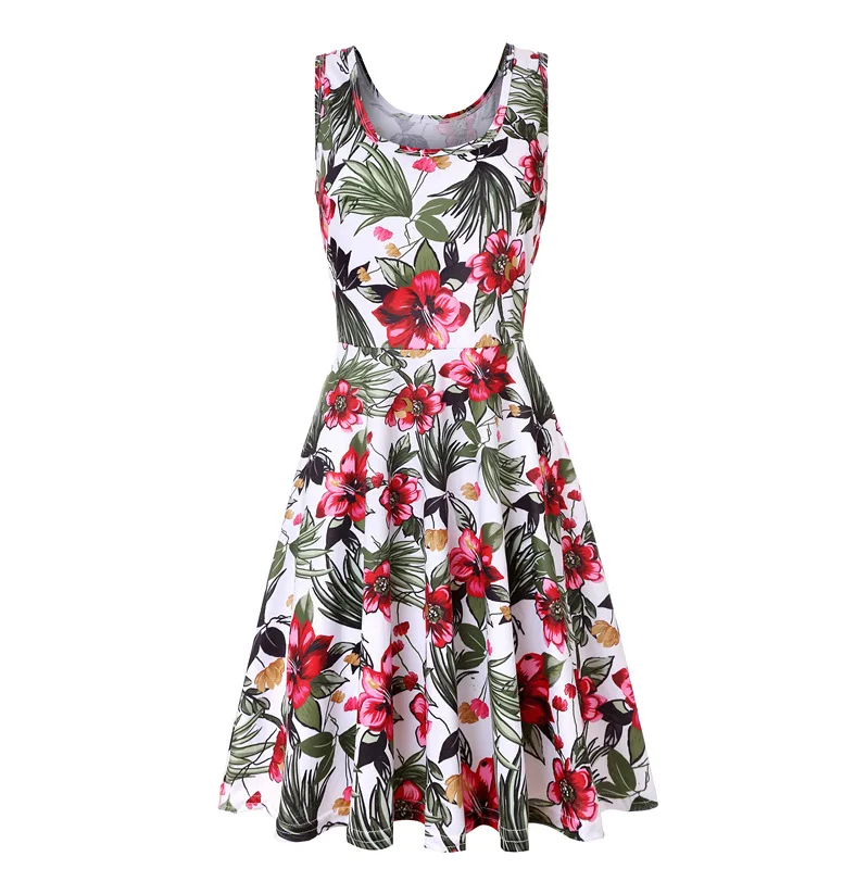 Top Trends: Plus Size Women Sleeveless O-Neck Print Dresses Casual Sweet Vintage Floral A-line Party Robe 2021 Summer Beach Dress Vestidos Shoppable Styles