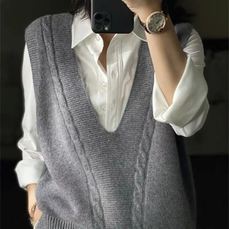 Top Trends: 2021 New 100% Pure Wool Cashmere Vest Women V-Neck Thick Sleeveless Wild Sweater Autumn Large Size Waistcoat Knit Vest Pullover Shoppable Styles