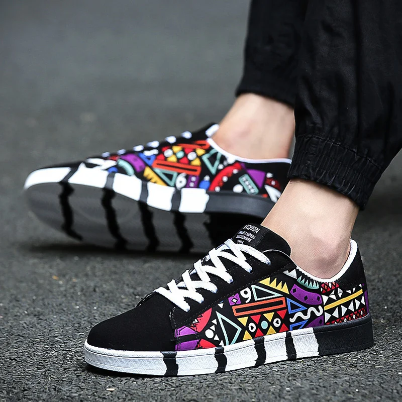 Top Trends: Graffiti Canvas Men&#039;s Shoes Outdoor New Men Sneakers Casual Shoes Printing Fashion Flat Vulcanized Shoes Man Zapatillas Hombre Shoppable Styles