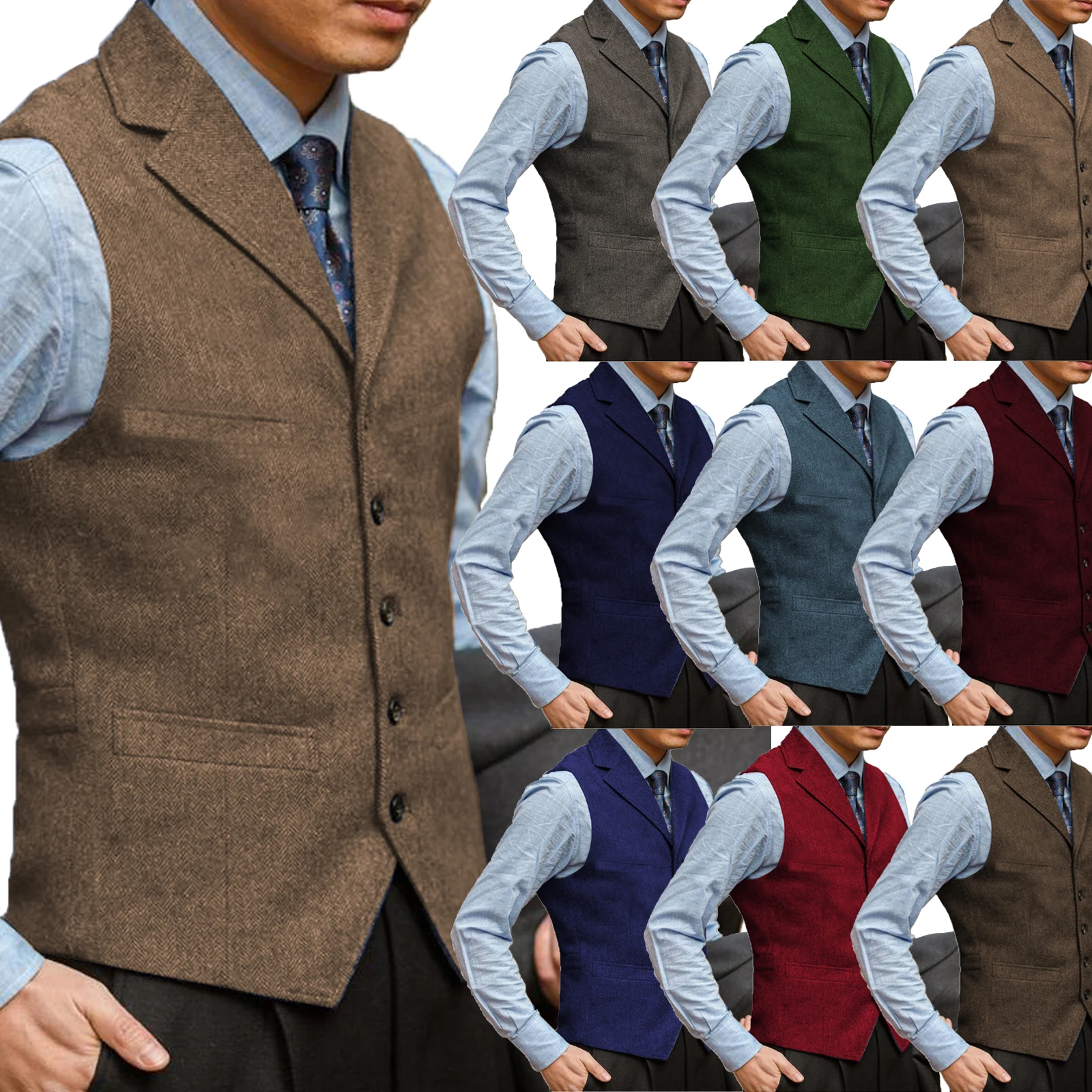 Top Trends: Brown Men's Vest Brown Slim Fit Prom Herringbone Wool Blazer Green Office Suits Burgundy Waistcoat For Wedding Best Man Grooms Shoppable Styles