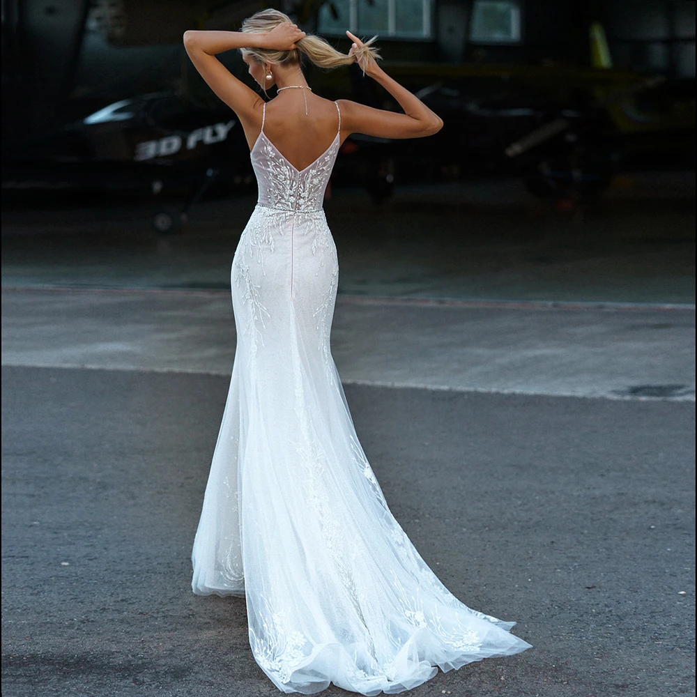 Top Trends: Sexy Mermaid Wedding Dresses V Neck Spaghetti Straps Button Appliqued Beading Elegant Long Backless Illusion 2024 Bridal Gowns Shoppable Styles - Image 2