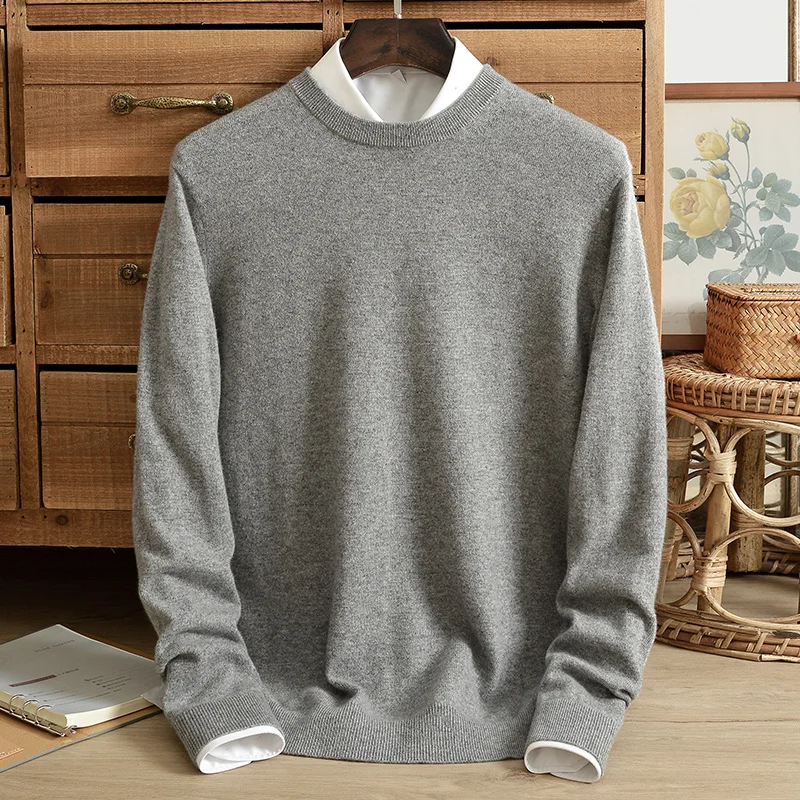 Top Trends: Winter Men&#039;s Round Neck Cashmere Sweater 100% Pure Cashmere High-end Knitted Sweater Pure Color Cashmere Sweater Men Fashion Top Shoppable Styles