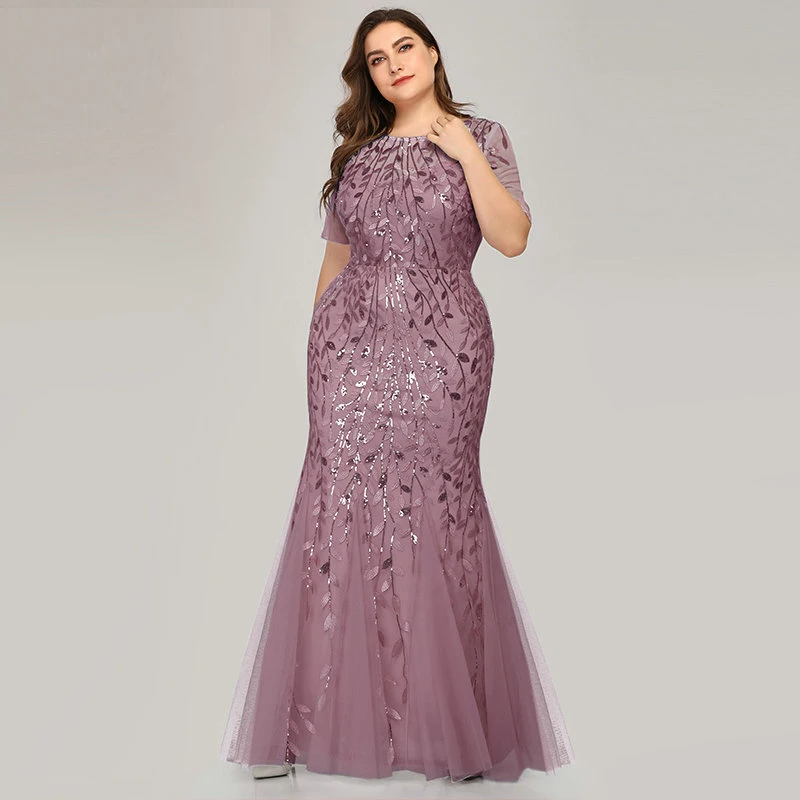 Top Trends: 2023 Plus Size Sequin Mesh Mermaid Slim Evening Dress Beaded Leaves Pattern Formal Women Elegant Party Prom Gowns Short Sleeve Shoppable Styles - Image 4