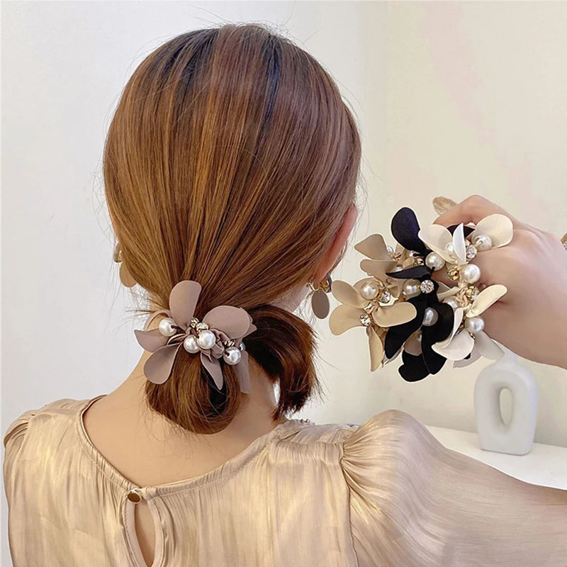 Top Trends: Ruoshui Woman Pearl Rhinestone Hair Ties Women Hair Accessories Rubber Band Elastic Hairband Scrunchies Hair Ring Rope Headwear Shoppable Styles