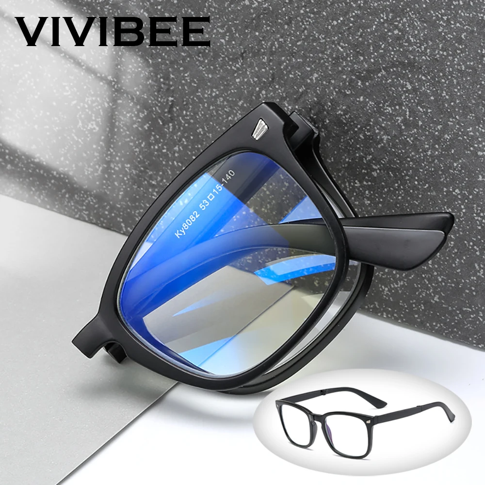 Top Trends: VIVIBEE Folding Anti Blue Light Blocking Glasses Men Square Classic Black Frame Computer Eyeglasses 2024 Women Shoppable Styles