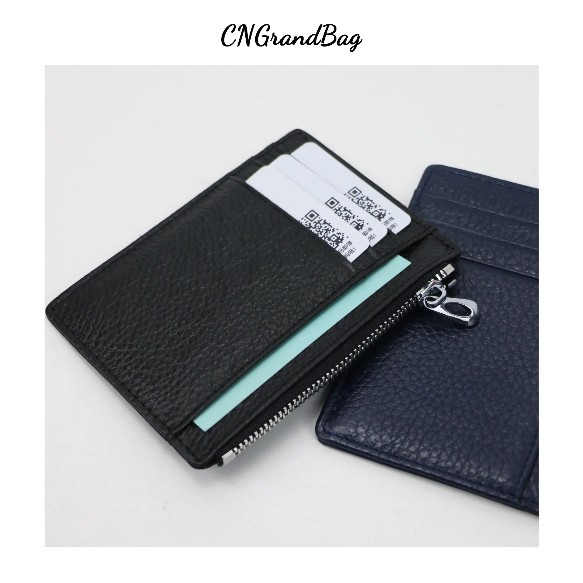 Top Trends: Free Cstomized Letters Pebbled Men Zipper Wallet Genuine Leather ID Credit Card Holder New Design Coin Purse Women's Card Bag Shoppable Styles - Image 3