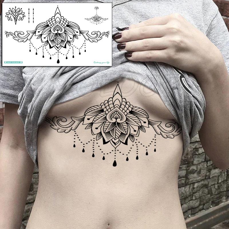 Top Trends: Temporary Chest Hanna Tattoo Sticker Datura Flower Dot Diamond Fake Tatoo Flash Tatto Waterproof For Women Men Big Body Art Shoppable Styles