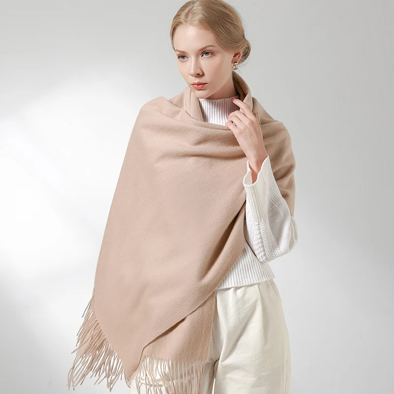 Top Trends: 100% Real Wool Scarf Women Warm Shawls And Wraps For Ladies Stole Femme Solid Warps Winter Cashmere Wool Scarves Luxury Pashmina Shoppable Styles