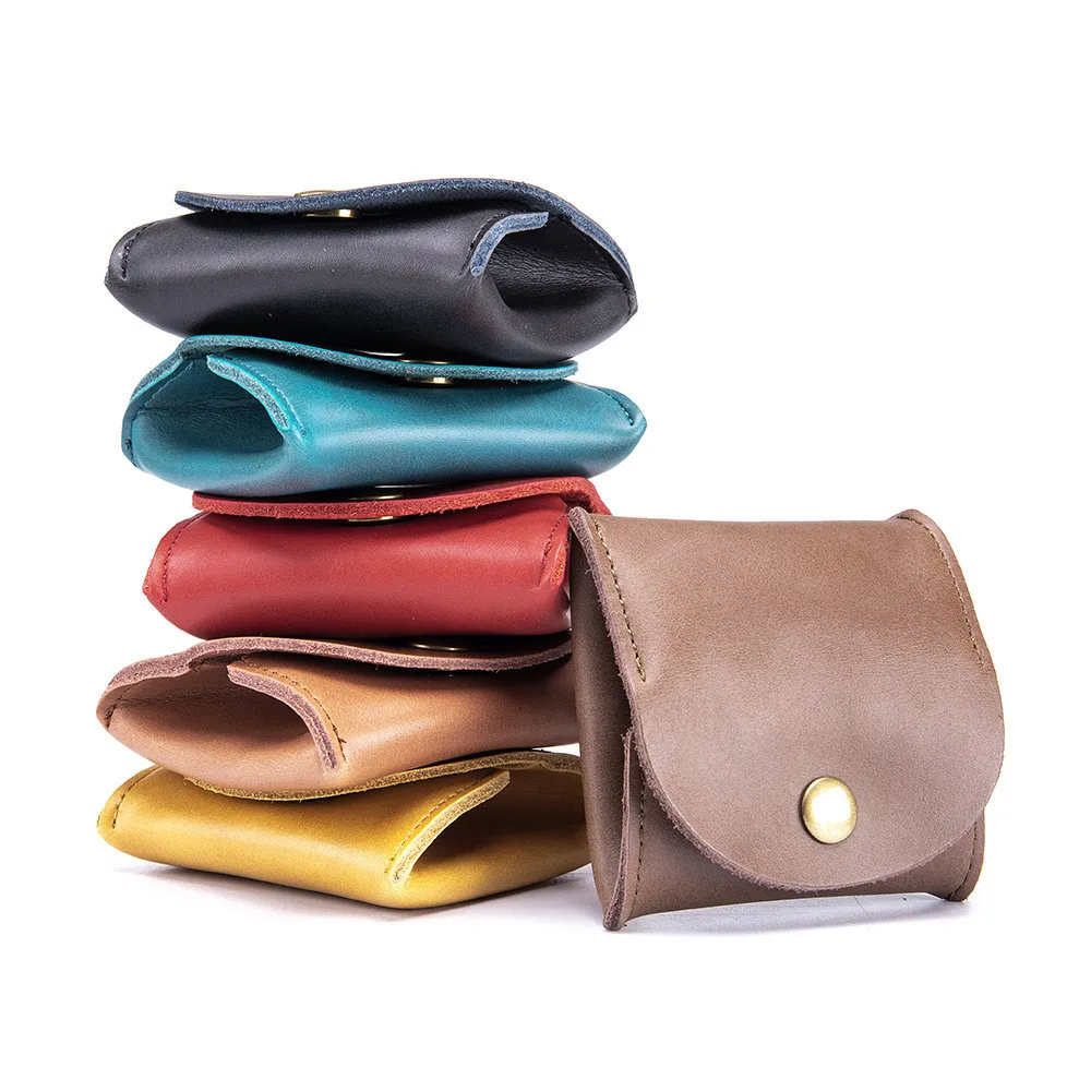 Top Trends: 6 Color Genuine Leather Coin Purse Earbuds Earphone Holder Pouch For Women Men Small Wallet Monedero Pequeño Fast Drop Shipping Shoppable Styles