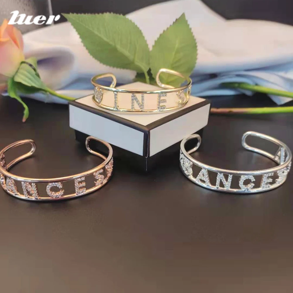 Top Trends: LUER Customized Letter Name Bracelet / Personalized Bangles Rhinestone / Men Women's Stainless Steel Bracelets Crystal Letters Gift Shoppable Styles