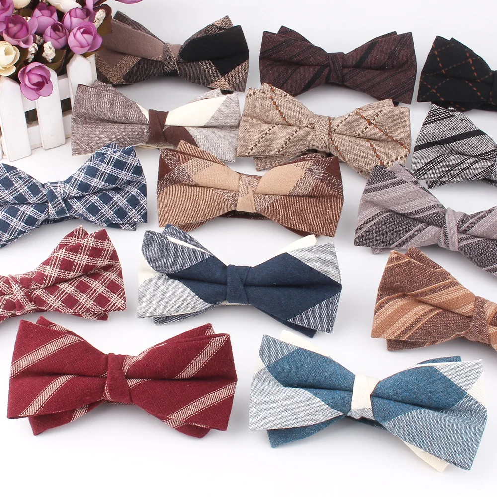 Top Trends: Cotton Bowtie For Groom Fashion Striped Bow Tie For Men Women Beige Brown Bow Knot Adult Plaid Bow Ties Cravat Groomsmen Bowties Shoppable Styles