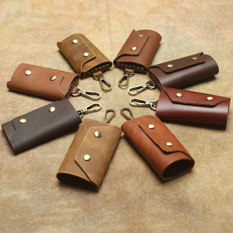 Top Trends: Handmade Vintage Genuine Cowhide Leather Keychain Men Women Key Holder Organizer Purse Key Wallet Housekeeper Key Case Card Bag Shoppable Styles