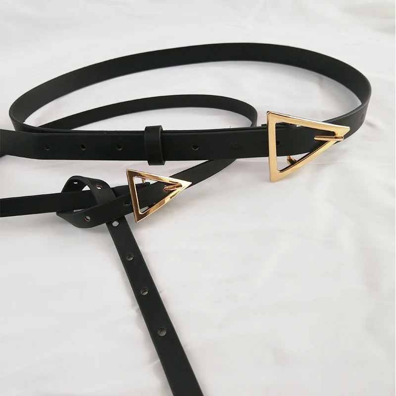 Top Trends: New Design Personality Leather Thin Belt Metal Triangle Buckle Thin Female Belts Jeans Trouser Dress Lady Fashion Waist Strap Shoppable Styles - Image 3