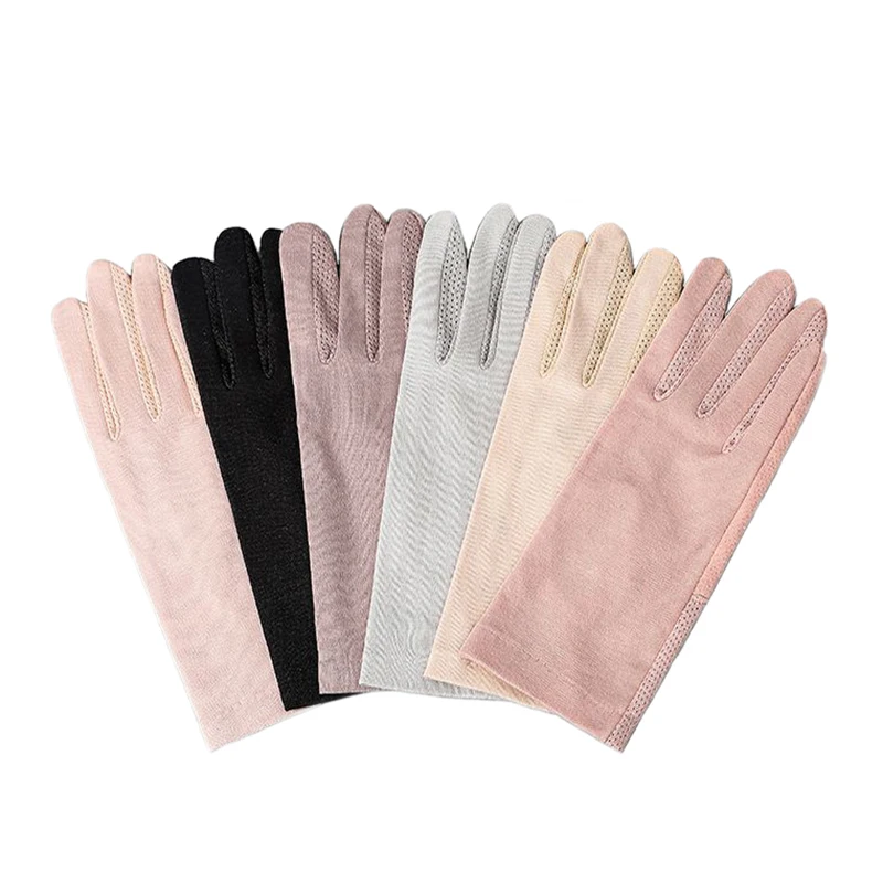 Top Trends: Women Spring Sunscreen Gloves Ladies Solid Color Thin Outdoor Ice Silk Lace Mittens Autumn Non-skid Touch Screen Driving Gloves Shoppable Styles