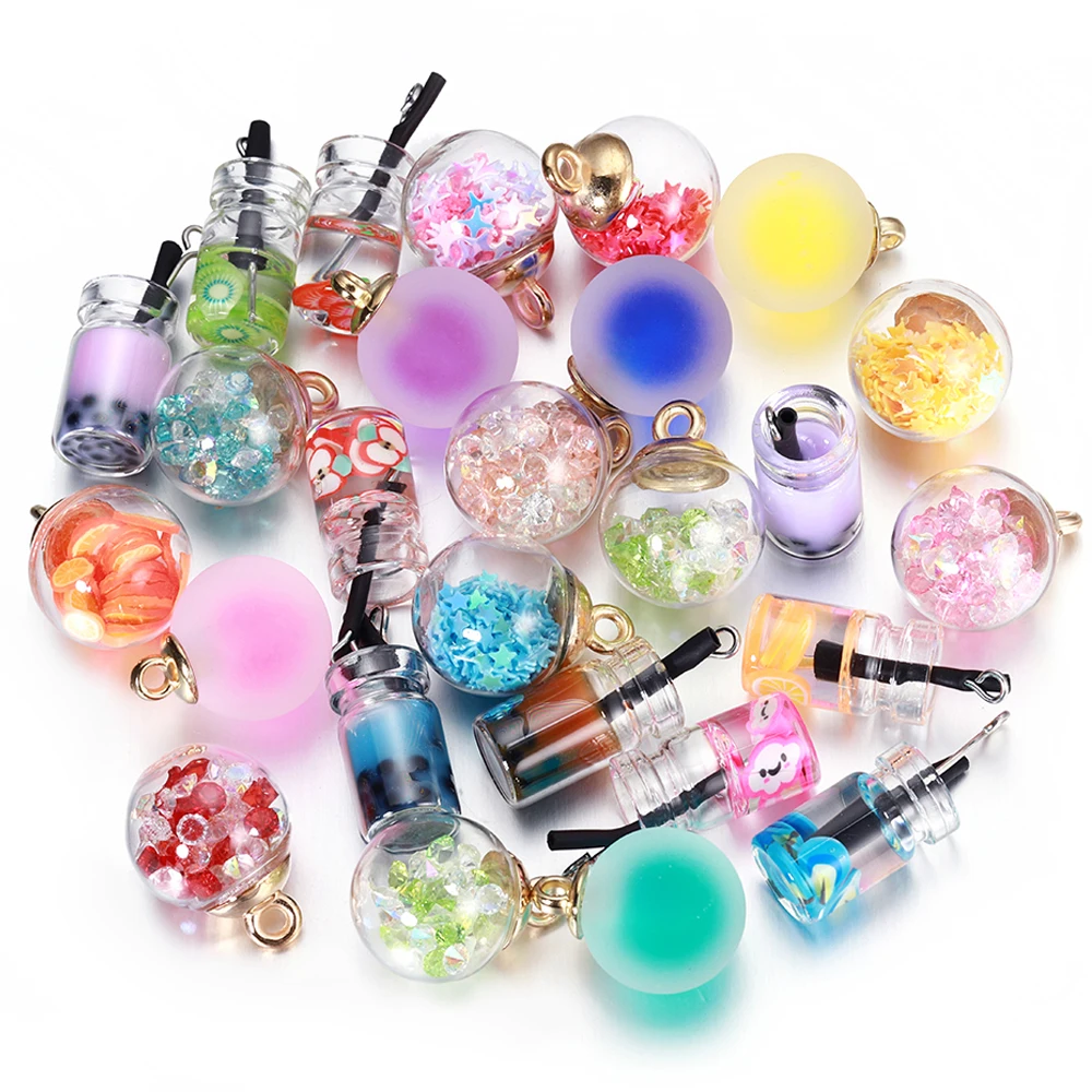 Top Trends: 10pcs Mix Glass Bottles Milk Tea Cup Ball Charm Earring Findings Keychain Bracelets Charms Pendant For Jewelry Making DIY Shoppable Styles