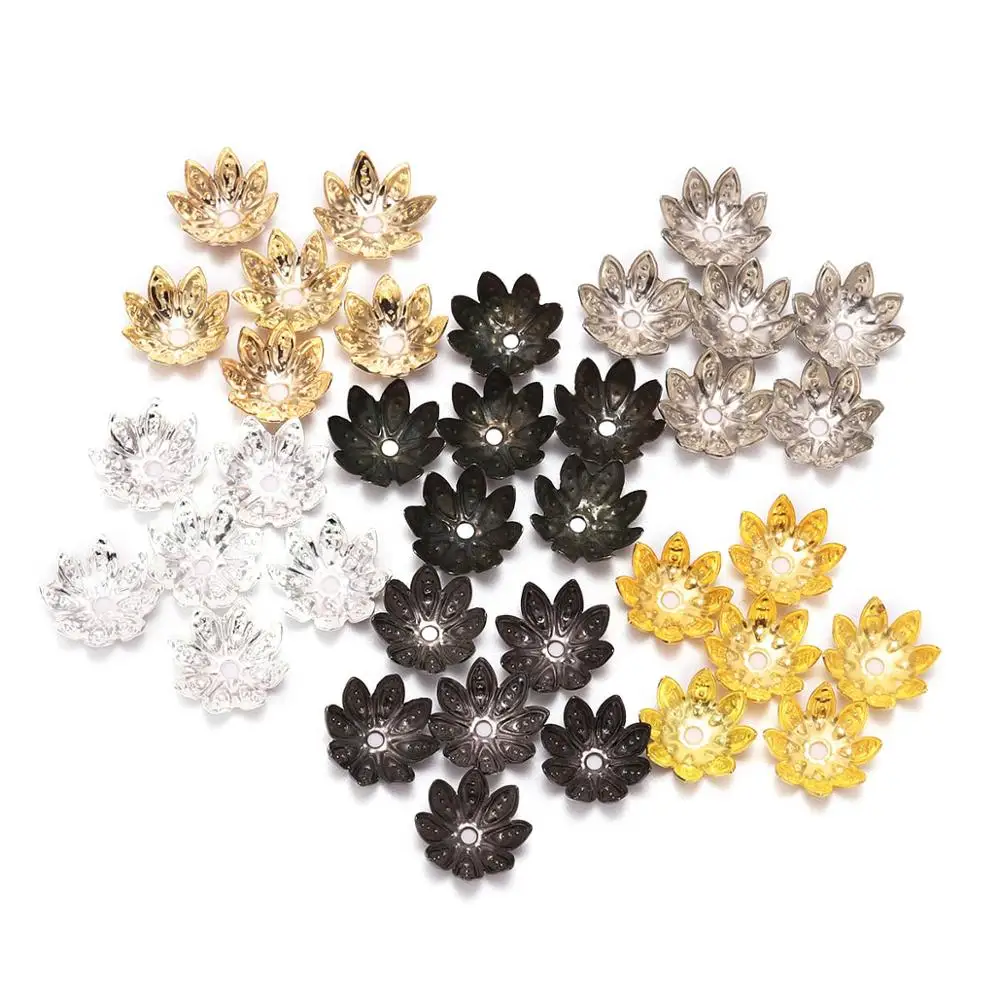 Top Trends: 200pcs / Lot 8 10 Mm Lotus Flower Metal Loose Spacer Bead Caps Cone End Beads Cap Filigree For DIY Jewelry Finding Making Shoppable Styles