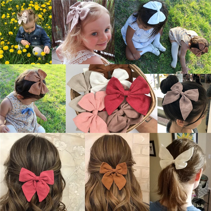 Top Trends: Cotton Linen Hair Bows Boutique Hair Clips Baby Girls Women Large Sailor Bow Barrettes Hairgrips Hair Accessories Headwear Shoppable Styles - Image 2