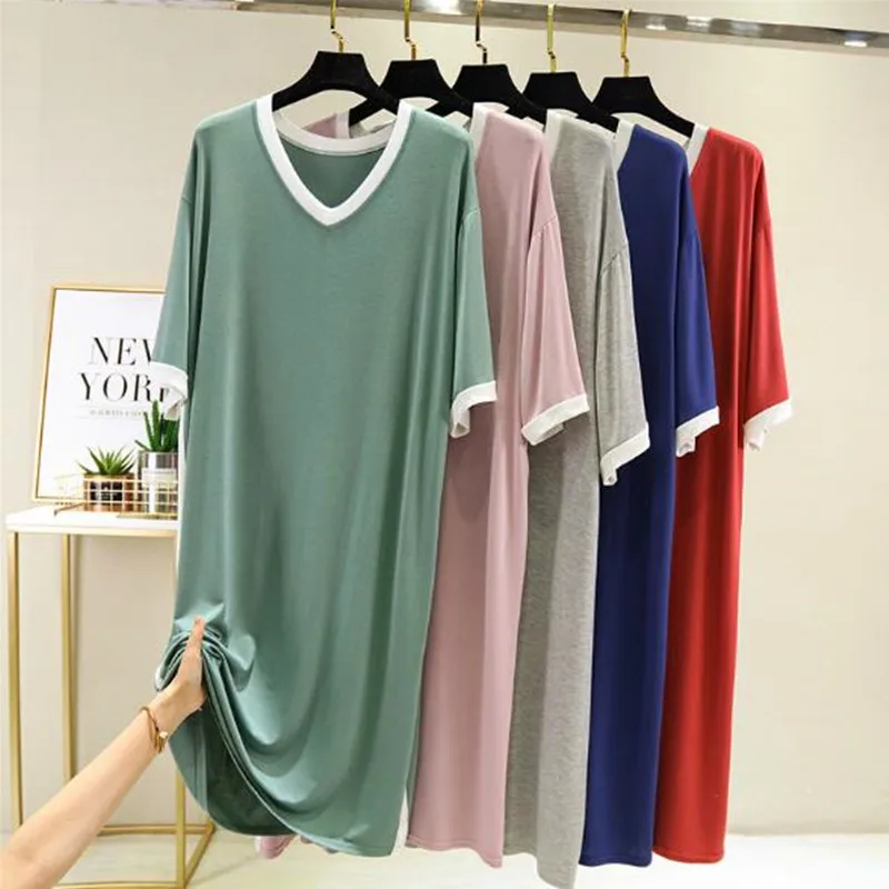 Top Trends: Modal Short-sleeved Nightdress Loose Dress Female Spring Summer Casual Long Nightgowns Women Cotton Night Shirt New Sleepwear Shoppable Styles