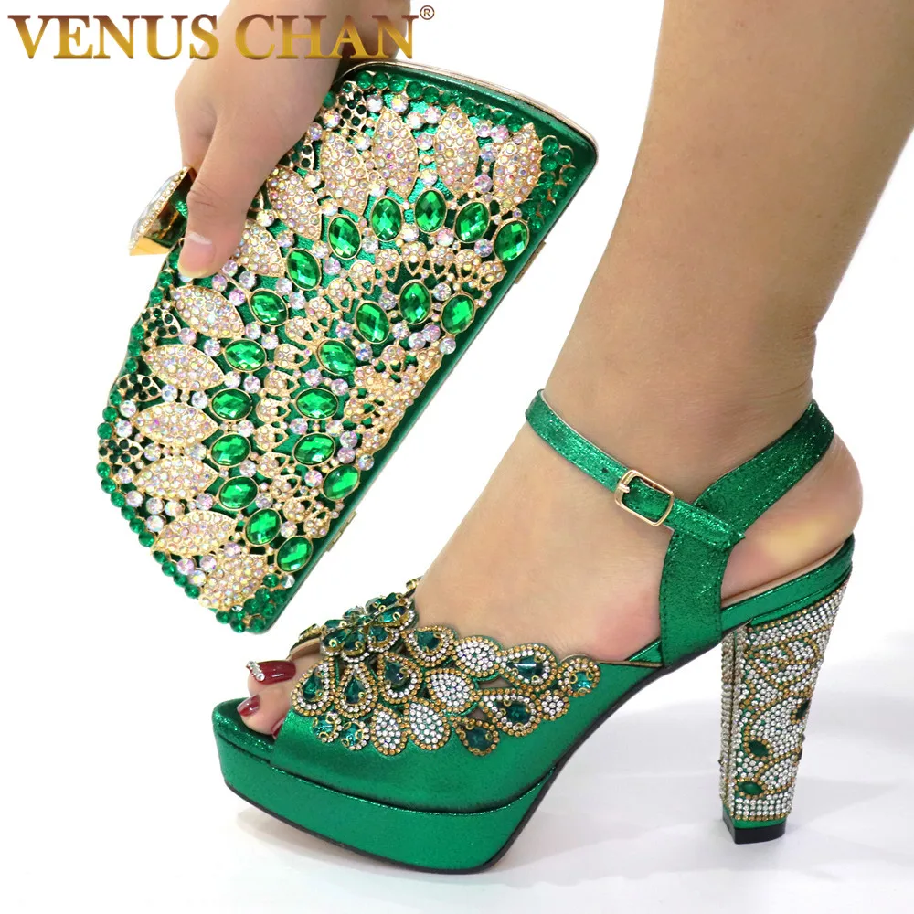 Top Trends: 2020 NEW GREEN With Print Desgin Shoes And Evening Bag Set Hot Sale Sandal Shoes With Handbag Heel Height 10.5CM Shoppable Styles