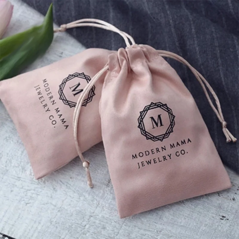 Top Trends: 50pcs Personalized Logo Print Velvet Drawstring Bags Flannel Jewelry Packaging Pouches Small Chic Wedding Favor Bags Custom Name Shoppable Styles