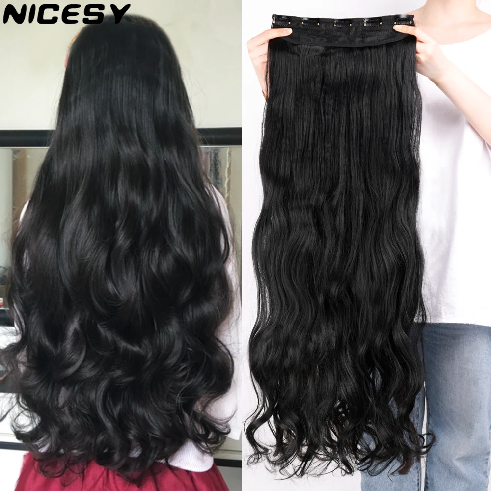 Top Trends: NICESY Synthetic Long Wavy 5 Clips Hair Extensions 22Inch / 32Inch Clip On Hair Extensions High Tempreture Fake For Women Shoppable Styles