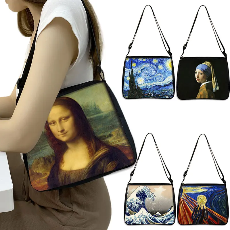 Top Trends: Van Gogh Starry Night Sunflower Handbag Women Canvas Tote Bag Michelangelo David Messenger Bag Mona Lisa Leisure Shoulder Bags Shoppable Styles