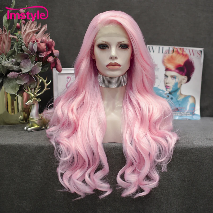 Top Trends: Imstyle Pink Wig Long Synthetic Lace Front Wig Natural Wavy Wigs For Women Heat Resistant Fiber Cosplay Wig Shoppable Styles