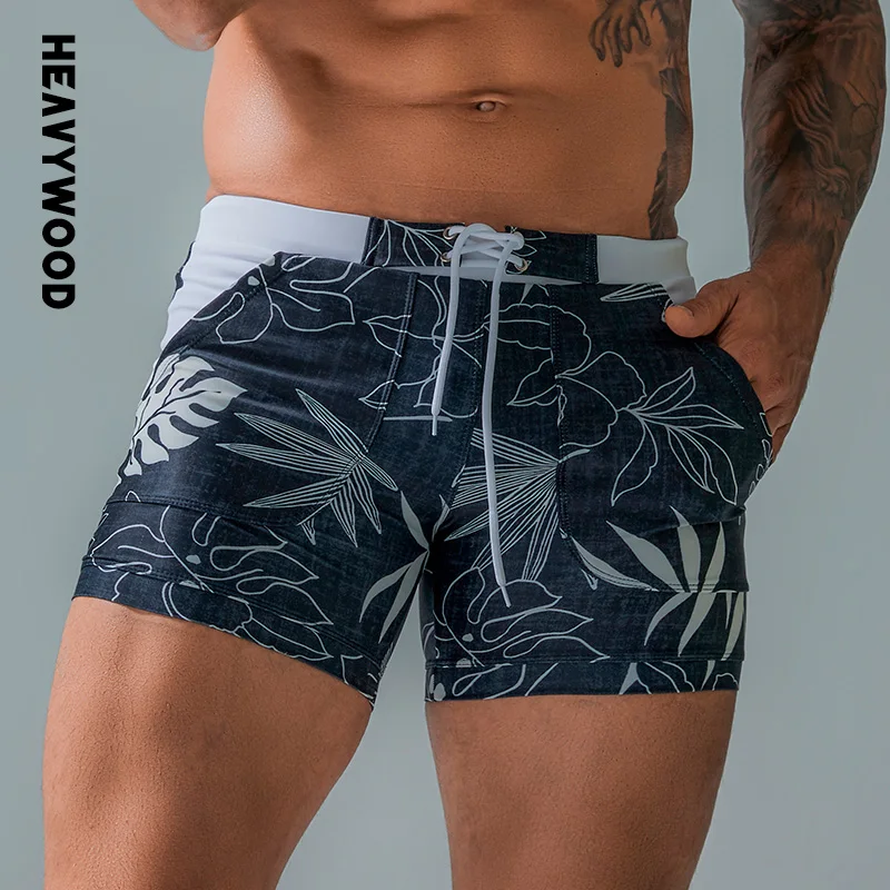 Top Trends: Heavywood Summer Men's Beach Swimming Trunks Drawstring Elastic Waist Swimsuit Shorts Man Plus Size Quick Drying Swimwear Shorts Shoppable Styles