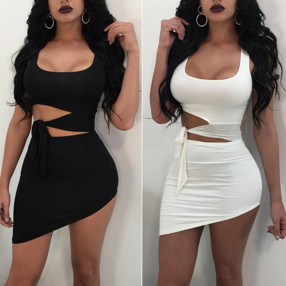 Top Trends: Fashion Party Dress Women Sexy Hypotenuse Hollow Out High Waist Sexy Package Hip Short Mini Dresses Evening Club Dress Shoppable Styles