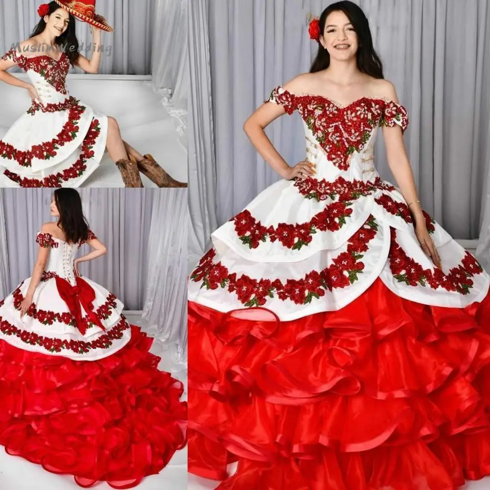 Top Trends: Unique Red And White Quinceanera Dresses With Removeable Skirt 2 In 1 Embroidery Sweet 15 Dress Organza Ruffles Applique Prom Shoppable Styles