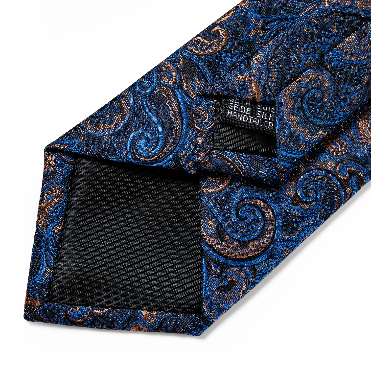 Top Trends: Luxury Blue Gold Paisley Silk Ties For Men Business Wedding Neck Tie Set With Tie Ring Brooch Pin Men's Cufflinks Pocket Square Shoppable Styles - Image 5