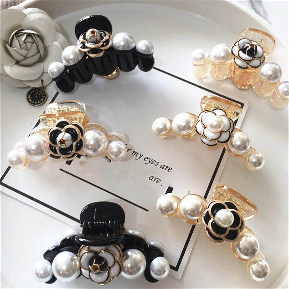 Top Trends: Hair Claw Clip Clamp For Women Girl Camellia Flower Floral Banana Pearl Korean Handmade Fashion Head Accessories Mujer Wholesale Shoppable Styles