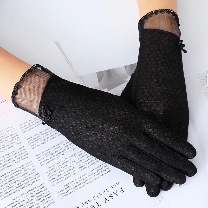 Top Trends: Sexy Women Sunscreen Gloves Summer Pearl Flowers Short Thin Lace Glove Touch Screen Autumn Anti-UV Non-slip Driving Gloves Shoppable Styles