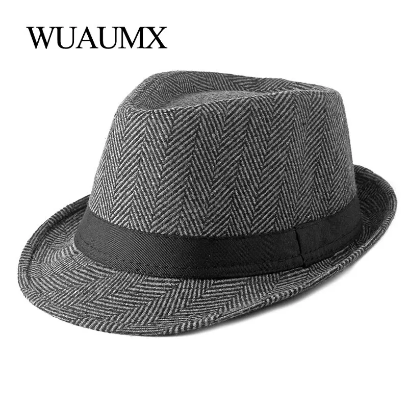 Top Trends: Wuaumx Unisex British Style Tweed Jazz Hats Men Middle Aged Panama Hat Fedoras Hat For Male Autumn Winter Bowler Caps Gentleman Shoppable Styles