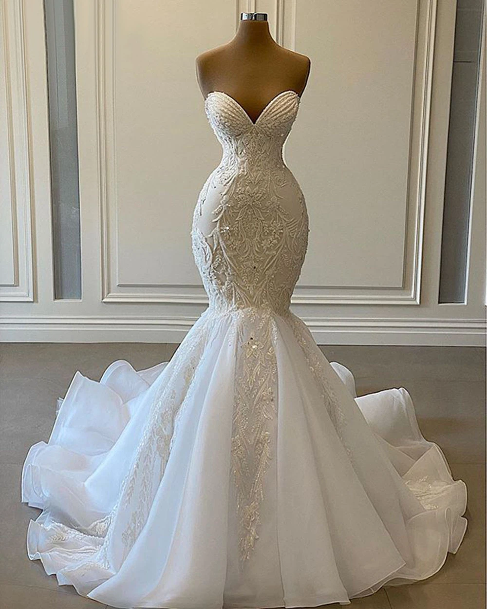 Top Trends: Sexy Sweetheart Mermaid African Wedding Dresses 2024 Luxury Beaded Embroidery Women White Organza Bridal Wedding Gowns Shoppable Styles