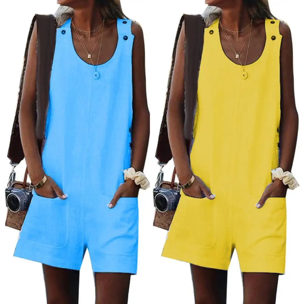 Top Trends: Summer Lady Solid Color Cotton Linen Sleeveless Jumpsuit Shorts Romper Shoppable Styles