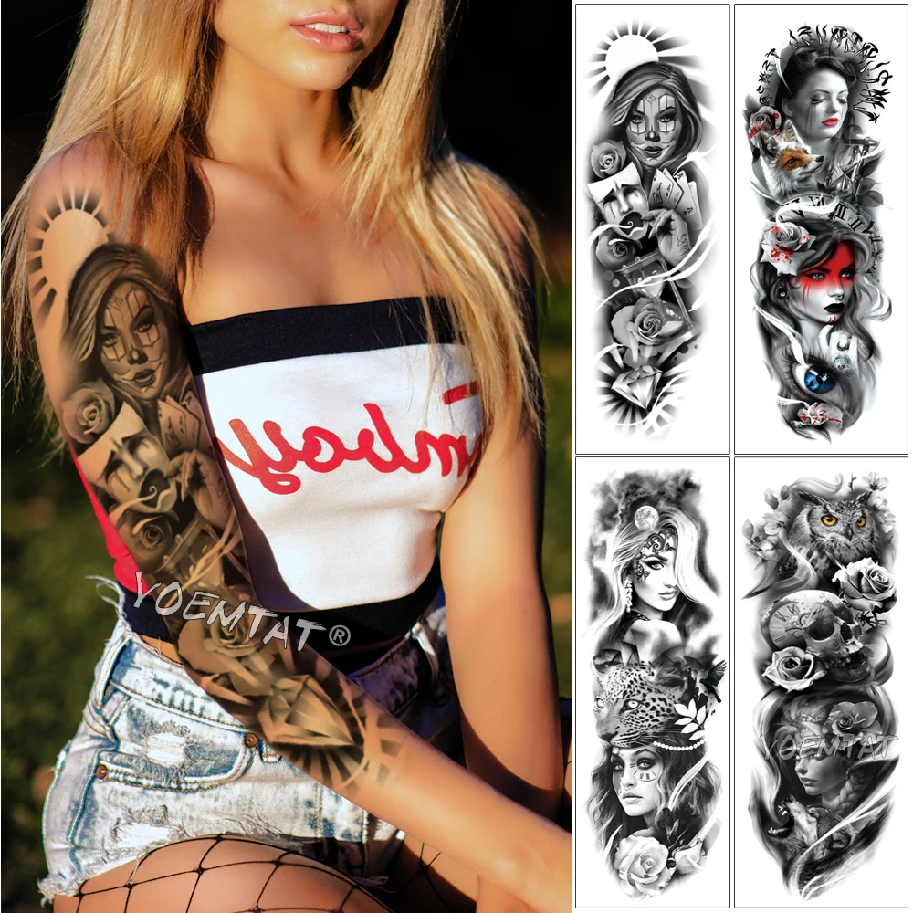 Top Trends: Large Arm Sleeve Tattoo Hourglass Diamond Waterproof Temporary Fake Tatoo Sticker Skull Halo Poker Mask Men Women Full Tatto Shoppable Styles