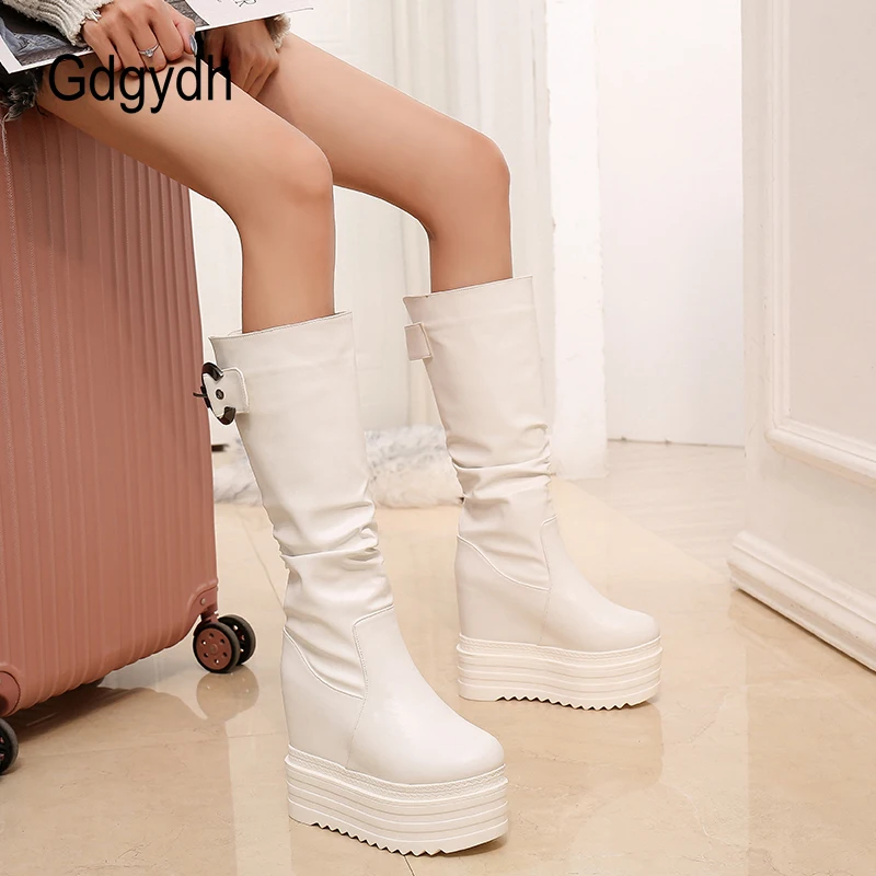 Top Trends: Gdgydh Thick Sole Height Increased Tube Boots Women Fashion Buckle Strap European And American Platform Shoes Woman Knee High Shoppable Styles - Image 3